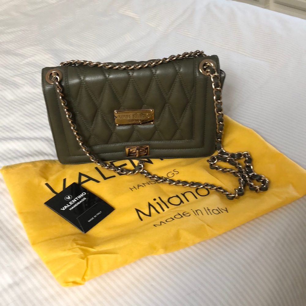 Valentino army green bag w/ chain/leather strap